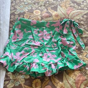 Floral Wrap Skort with Ruffle Hem pink green NWT Egockal